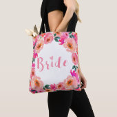Bride Chic Script Roze Waterverf Bloemen Tote Bag (Dichtbij)