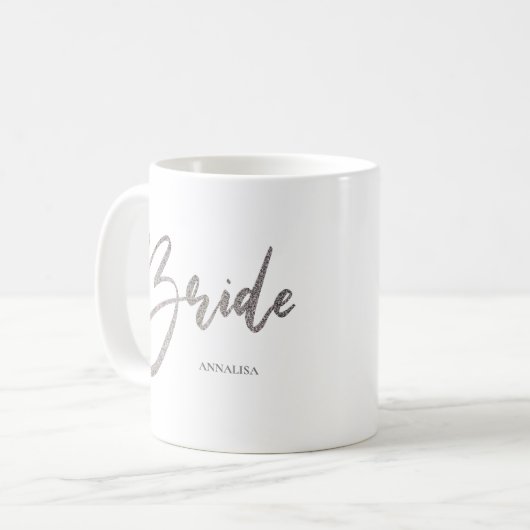 Bride Chic Silver Faux Glitter Typography Koffiemok (Voorkant links)