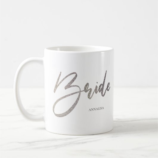 Bride Chic Silver Faux Glitter Typography Koffiemok (Links)
