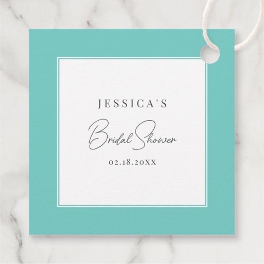 Bride & Co. Blauwgroen Blue Bow Vrijgezellenfeest Bedankjes Labels (Achterkant)