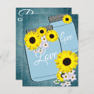 BRIDE & CO Blauwgroen Blue Burlap Sunflower Shower Kaart