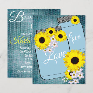 BRIDE & CO Blauwgroen Blue Burlap Zonnebloem Douch Kaart