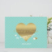 Bride & Co Blue & Gold Polka Dot Wedding Ceremony Programmakaart (Staand voorkant)