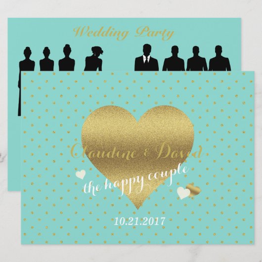 Bride & Co Blue & Gold Polka Dot Wedding Ceremony Programmakaart (Voorkant / Achterkant)