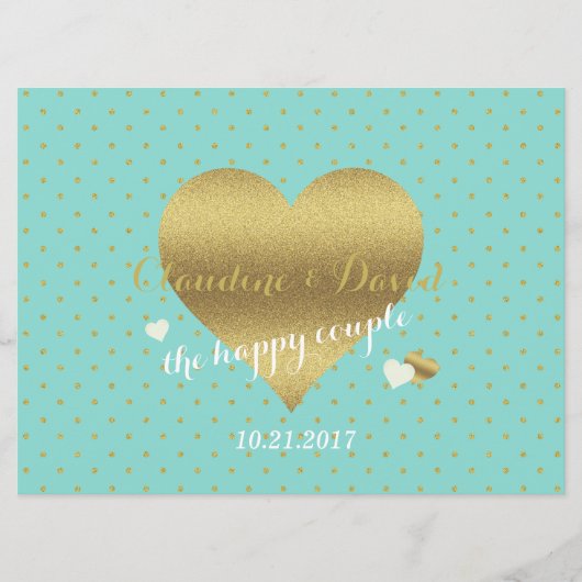 Bride & Co Blue & Gold Polka Dot Wedding Ceremony Programmakaart (Voorkant)