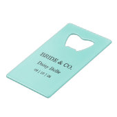 Bride & Co. Bruiloftstent Turquoise Creditkaart Flessenopener (Achterkant Gekanteld)