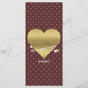 BRIDE & CO Burgundy Gold Polka Dot Wedding Party Programmakaart