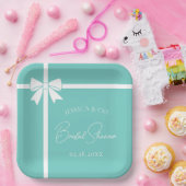 Bride & Co Elegante Witte Strik Lint Bruidsfeest Papieren Bordje (Feest)