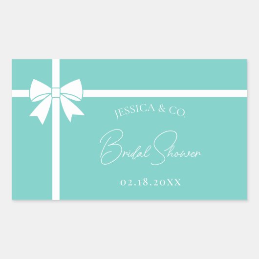 Bride & Co Elegante Witte Strik Lint Bruidsfeest Rechthoekige Sticker (Voorkant)