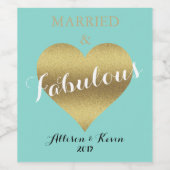 BRIDE CO Fabulous Gold Heart Blauwgroen Blue Showe Wijn Etiket (Enkel label)