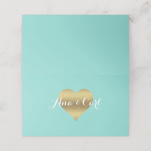 BRIDE & CO Gold Heart Blauwgroen Blauw Dank u Plaatskaartje (Buitenkant ongevouwen)