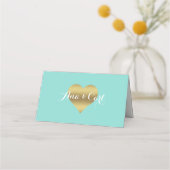 BRIDE & CO Gold Heart Blauwgroen Blauw Dank u Plaatskaartje (Voorkant)