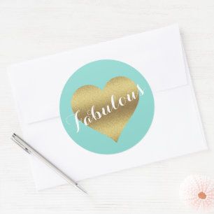 Bride & Co Gouden Hart Turquoise Blauwe Feestelijk Ronde Sticker