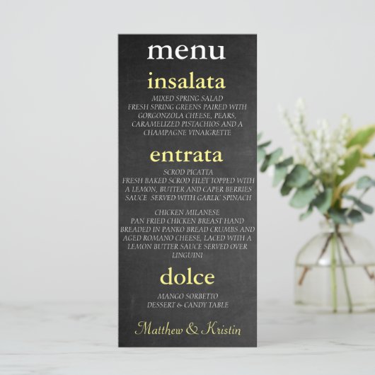 BRIDE & CO Mr. en Mrs. Chalkboard Party Menu (Staand voorkant)