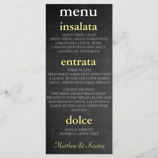 BRIDE & CO Mr. en Mrs. Chalkboard Party Menu (Voorkant)