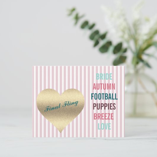 BRIDE CO Pink Final Fling Shower Tailgate Party Kaart (Staand voorkant)