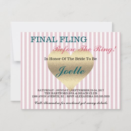 BRIDE CO Pink Final Fling Shower Tailgate Party Kaart (Achterkant)