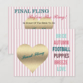 BRIDE CO Pink Final Fling Shower Tailgate Party Kaart (Voorkant / Achterkant)