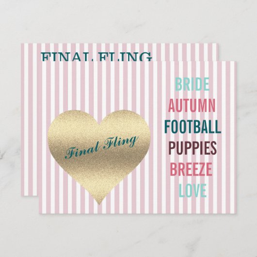 BRIDE CO Pink Final Fling Shower Tailgate Party Kaart (Voorkant / Achterkant)