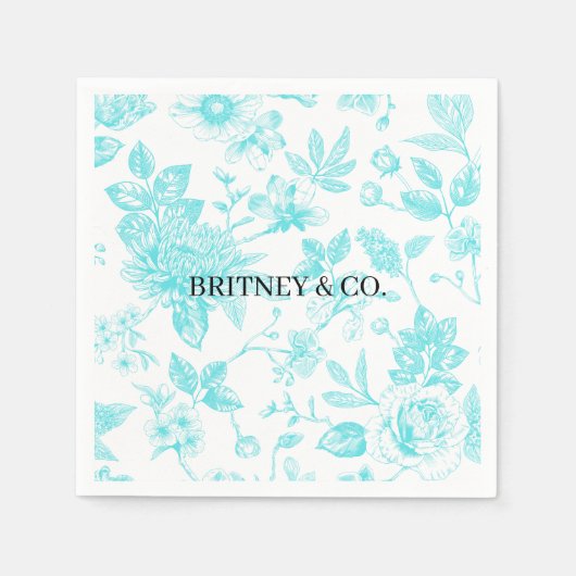 Bride & Co. Teal Bloem Motief Personalized Servet (Voorkant)