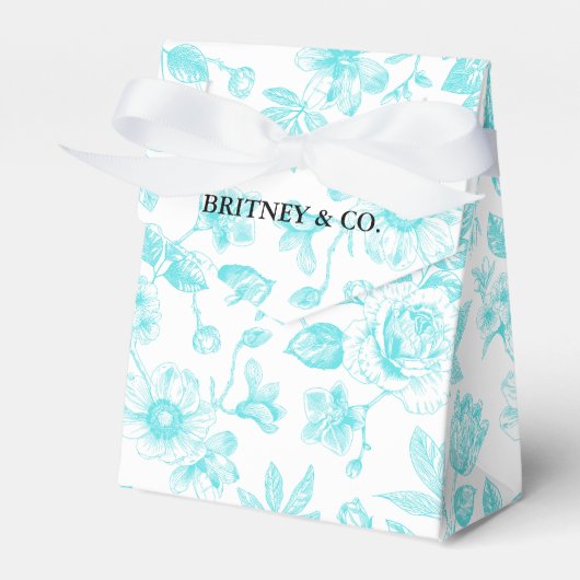 Bride & Co. Turquoise Bloemstuk Toile Persoonlijk Bedankdoosjes (Voorkant Zijde)