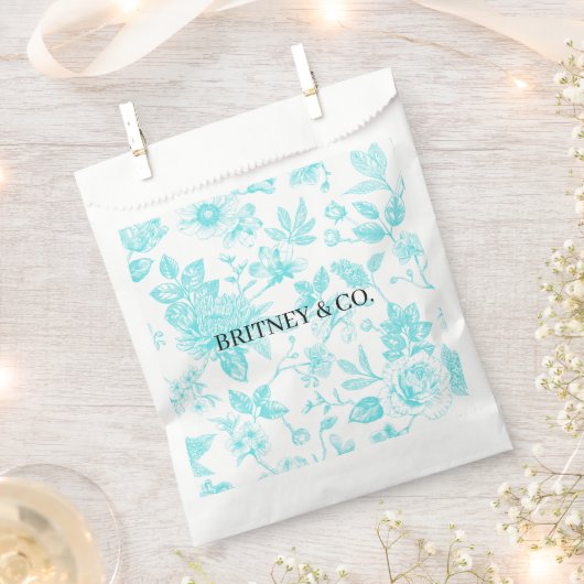 Bride & Co. Turquoise Bloemstuk Toile Persoonlijk Bedankzakje (Geknipt)