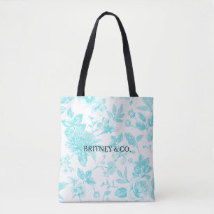 Bride & Co. Turquoise Bloemstuk Toile Persoonlijk Tote Bag
