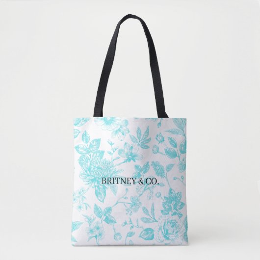 Bride & Co. Turquoise Bloemstuk Toile Persoonlijk Tote Bag (Voorkant)
