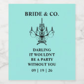 Bride & Co. Vrijgezellenfeest Turquoise Wijn Etiket (Enkel label)