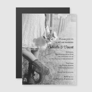 Bride, Cowboy Boots en Sunflower Country Weddensch Magnetische Uitnodiging