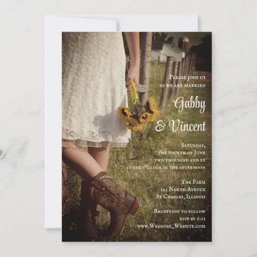 Bride, Cowboy Boots en Sunflower Ranch Wedding Kaart (Voorkant)