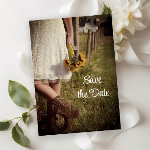 Bride, Cowboy Boots, Sunflower Boerderij Save the Kaart