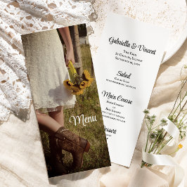 Bride, Cowboy Boots, Sunflower Ranch Wedding Menu