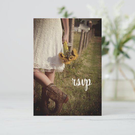 Bride, Cowboy Boots, Sunflower Ranch Wedding RSVP (Staand voorkant)