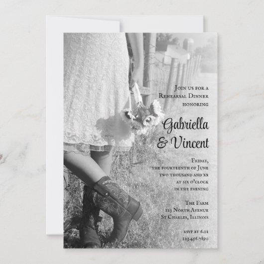 Bride, Cowboy Boots, Sunflower Rehearsal Dinner Kaart (Voorkant)