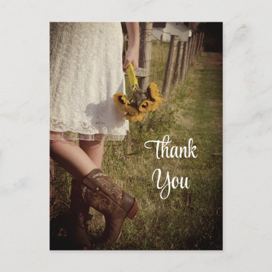 Bride, Cowboy Boots, Sunflower Weddenschap Dank je Briefkaart (Voorkant)
