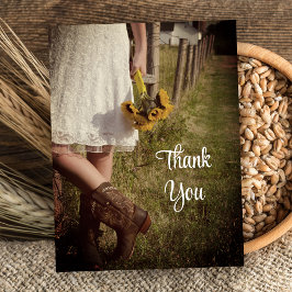 Bride, Cowboy Boots, Sunflower Weddenschap Dank je Briefkaart