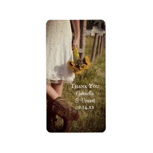 Bride, Cowboy Boots, Sunflower Weddenschap Dank je Etiket (Voorkant)