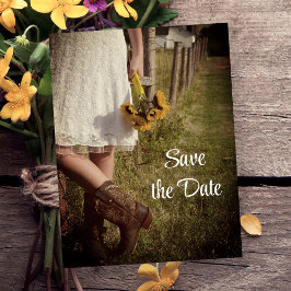 Bride Cowboy Boots Sunflower Wedding Save the Date Aankondigingskaart