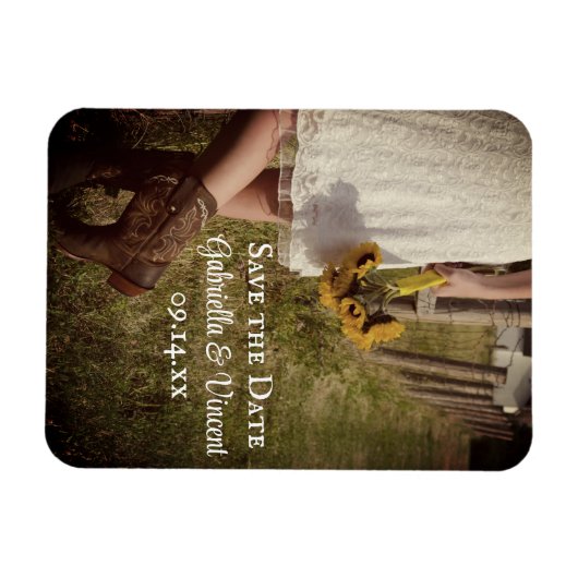 Bride Cowboy Boots Sunflower Wedding Save the Date Magneet (Horizontaal)