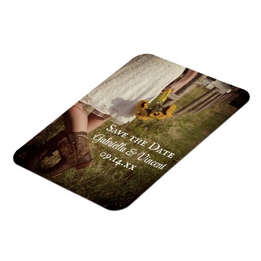 Bride Cowboy Boots Sunflower Wedding Save the Date Magneet (Linkerzijde)