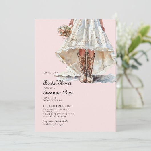 Bride Cowgirl Boots Pink Bridal Shower Kaart (Staand voorkant)