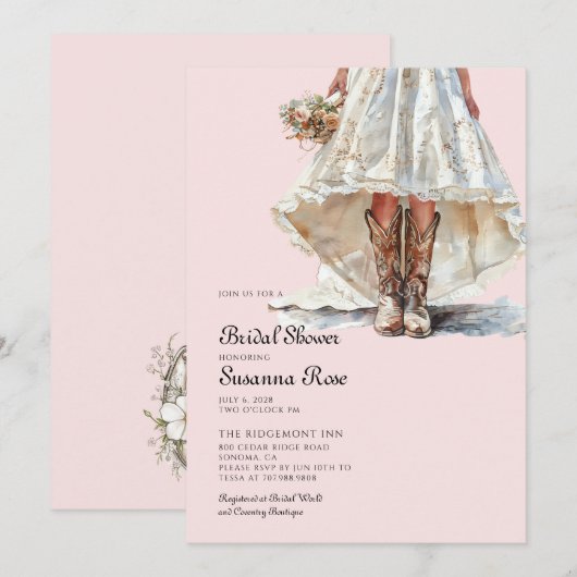 Bride Cowgirl Boots Pink Bridal Shower Kaart (Voorkant / Achterkant)