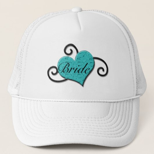 "Bride" - Cracked Turquoise/Aqua Heart Trucker Pet (Voorkant)