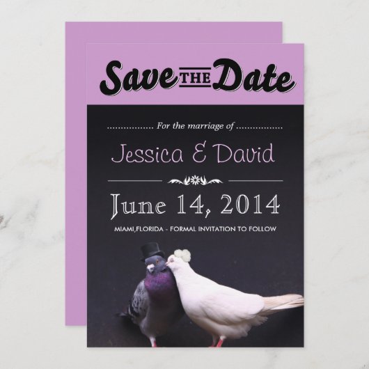 Bride & de Pigeons van de Groei sparen de Aankondi Save The Date (Voorkant / Achterkant)
