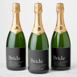 Bride Definition, Vrijgezellenfeest, bruiloft Sparkling Wijnetiket