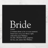 Bride Definition, Vrijgezellenfeest, bruiloft Sparkling Wijnetiket (Enkel label)