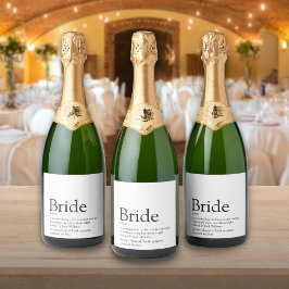 Bride Definition, Vrijgezellenfeest, bruiloft Sparkling Wijnetiket