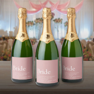 Bride Definition, Vrijgezellenfeest, bruiloft Sparkling Wijnetiket