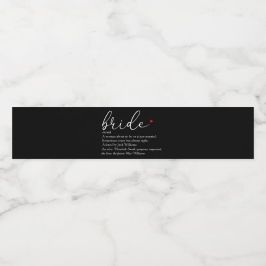 Bride Definition, Vrijgezellenfeest Elegant Script Waterfles Etiket (Enkel label)